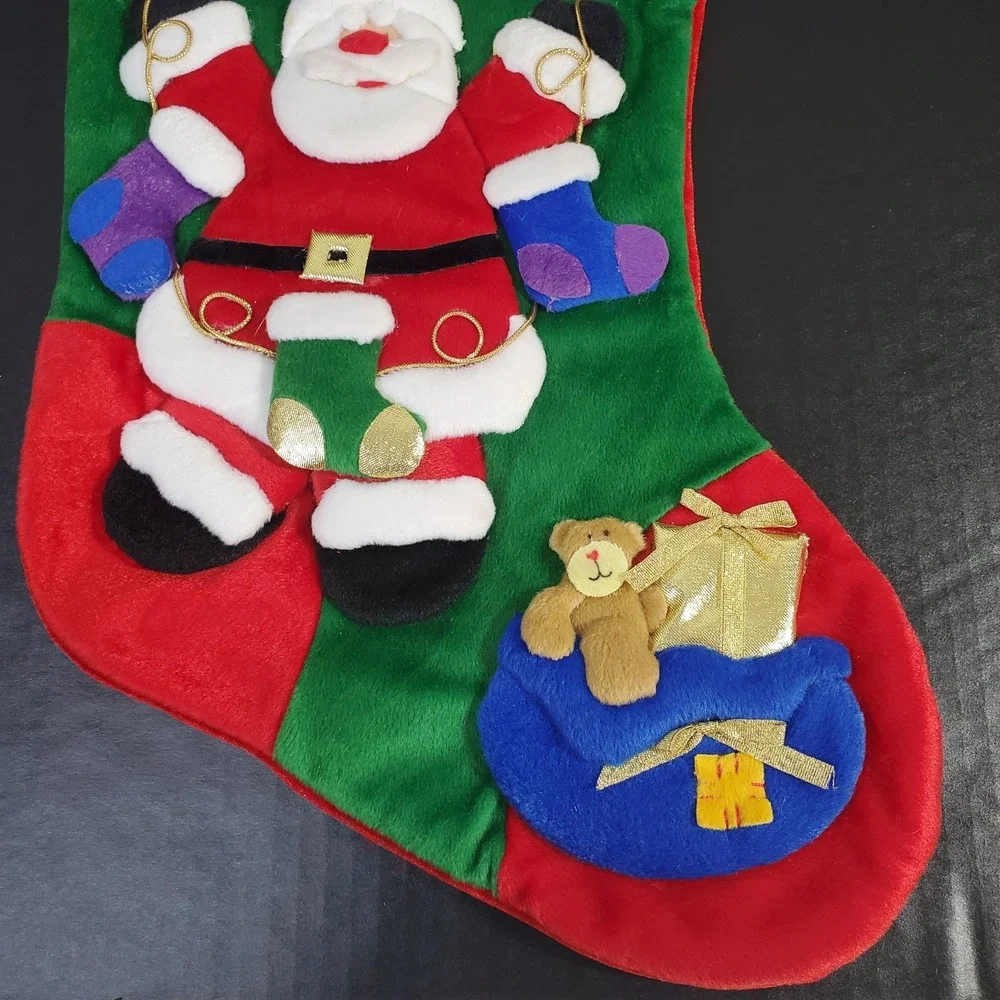 HO HO HO Velour Plush Christmas Stocking Applique Santa Hanging Mittens‎ 19